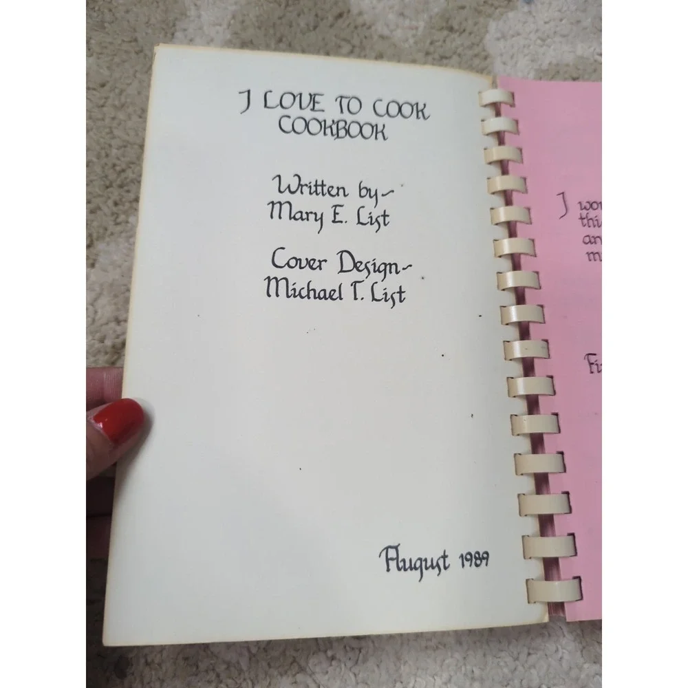 Vtg Spiral Bound Cookbook‎ Mary E. List I Love To Cook 1989 NC